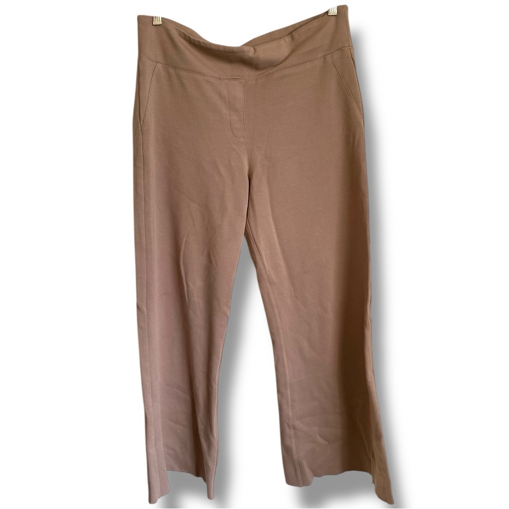 Betabrand Brown Tan Wide Leg Fringe Hem Relaxed Pants Athleisure Comfortable